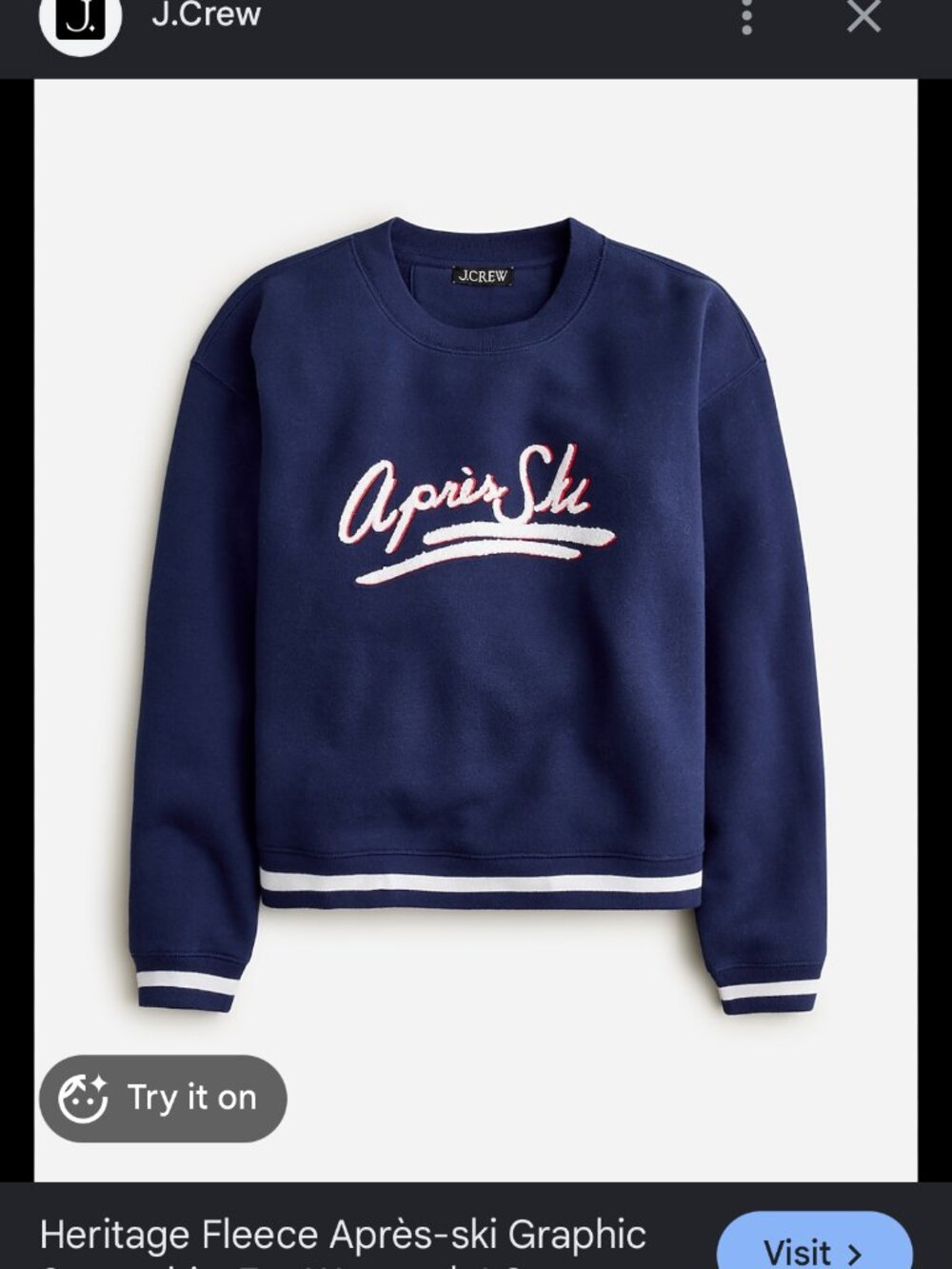 new J.CREW apres ski GRAPHIC heritage fleece sweatshirt L large
